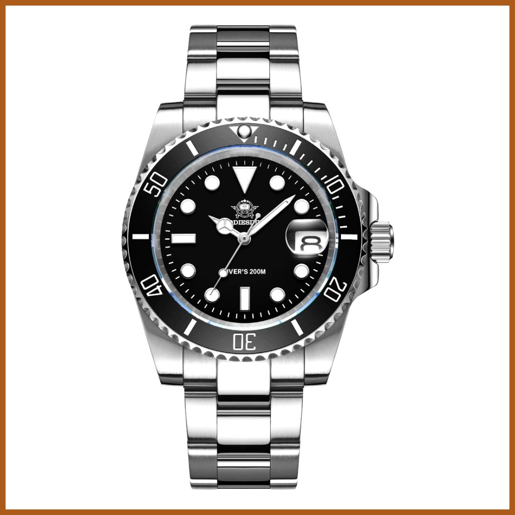 Men's Dive Watch With Stainless Steel Case, Quartz Movement, Waterproof